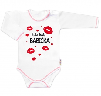 Body dlouhý rukáv s vtipným textem Baby Nellys, Byla tady babička, vel. 86; 86 (12-18m)