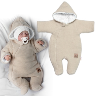 Zimní pletená kombinézka/overálek s kapucí Baby Nellys - béžová, capuccino, vel. 68; 68 (3-6m)