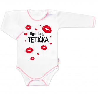Body dlouhý rukáv s vtipným textem Baby Nellys, Byla tady tetička, vel. 62; 62 (2-3m)