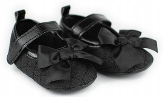 Kojenecké capáčky/botičky s mašličkou, brokát/černé, Baby Nellys; 56-68 (0-6 m)