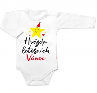Body dlouhý rukáv Hvězda letošních Vánoc, Baby Nellys, bílé, vel. 62; 62 (2-3m)