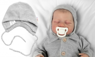 Pletená čepička na zavazování bonetka Boy, Hand Made Baby Nellys, šedá, vel. 68/74; 68/74 (6-9m)