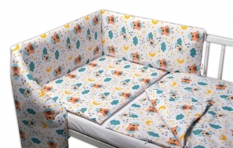 3-dílná sada, mantinel s povlečením Sny medvídků - hnědá, bílá, 120x90cm; 120x90