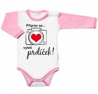 Body dlouhý rukáv s vtipným textem Baby Nellys, Připrav se....vyletí prdíček, holka,vel.80; 80 (9-12m)