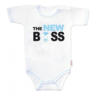 Body krátký rukáv s vtipným textem Baby Nellys, The New Boss, vel. 62, kluk
