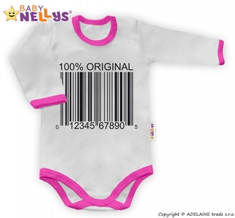 Baby Nellys Body dlouhý rukáv 100% ORIGINÁL - šedé/růžový lem, vel. 86; 86 (12-18m)