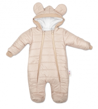 Zimní prošívaná kombinéza Lux s kapucí Ouško Baby Nellys, béžový, vel. 80; 80 (9-12m)