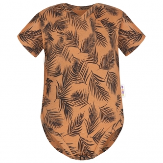 Baby Nellys Bavlněné body krátký rukáv, Palmy - medové; 74 (6-9m)