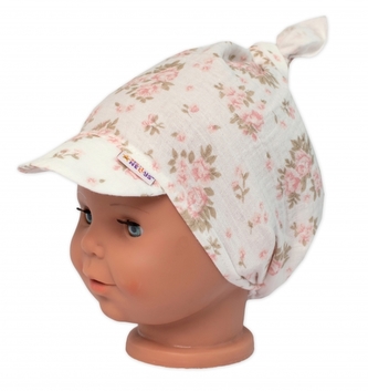 Mušelínový šátek s kšiltem Pivoňky, Baby Nellys - smetanový