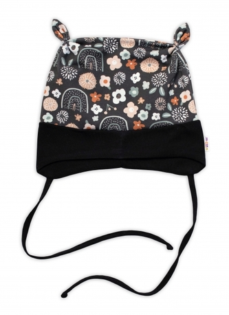 Kojenecká čepička uzlíček na zavazování - Palouček, grafit, vel. 68/74; 68/74 (6-9m)