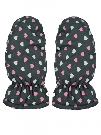 Dětské zimní, nepromokavé palčáky, Srdíčka, grafit, vel. 110/116, 16 cm; 110-116 (4-6r)
