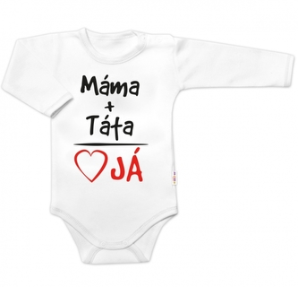 Body dlouhý rukáv s vtipným textem Baby Nellys, Máma+Táta, bílé; 56 (1-2m)