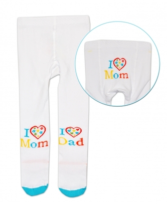 Bavlněné punčocháče Baby Nellys ® - I love Mom, I love Dad - bílé; 62-74 (3-9m)