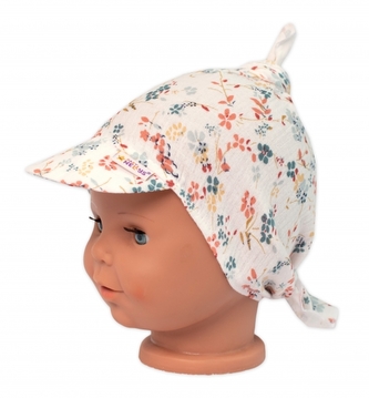 Mušelínový šátek s kšiltem Luční kvítky, Baby Nellys - smetanový