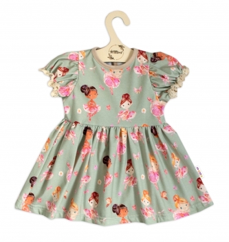 Bavlněné šatičky s ozdobným rukávkem Baletka, Baby Nellys, olivové, vel. 80; 80 (9-12m)