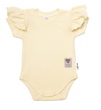 Baby Nellys Bavlněné žebrované body s volánkem, kr. rukáv, Summer Girl - žluté, vel.74; 74 (6-9m)
