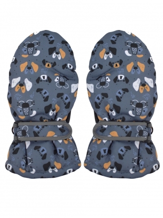 Dětské zimní, nepromokavé palčáky, Pejsek, šedé, vel. 110/116, 16 cm; 110-116 (4-6r)