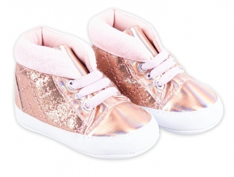 Kojenecké capačky/botičky YO !  - růžové, zlaté, vel. 0/6m; 56-68 (0-6 m)