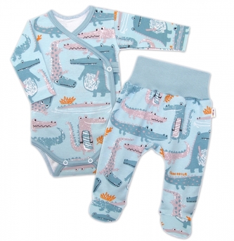 Baby Nellys 2-dílná sada, body dl.rukáv zap. bokem + polodupačky Krokodýl Eda, vel. 68; 68 (3-6m)
