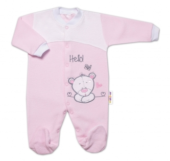 Baby Nellys Kojenecký overal froté, Medvídek Hello, růžový, vel. 74; 74 (6-9m)
