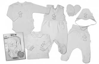 Baby Nellys Velká sada do porodnice TEDDY, 6-ti dílná v krabičce, šedá, vel. 62