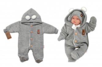 Baby Nellys Pletená kombinéza/overal LUX STAR s kožíškem - dvouvrstvá, šedá, vel. 62; 62 (2-3m)