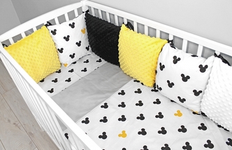 Baby Nellys Polštářkový mantinel minky s povlečením - Mickey, žlutá