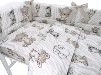 BABY NELLYS 3-dílná sada Mantinel s povlečením, ZOO - béžová, 135x100