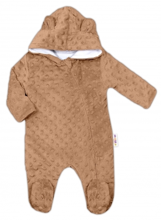 Baby Nellys Kombinézka/overálek MINKY s kapucí a oušky - karamel, hnědá, Vel. 68; 68 (3-6m)
