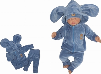 Z&Z Velurová, semišková tepláková souprava s oušky MYŠKA - jeans, vel. 86; 86 (12-18m)