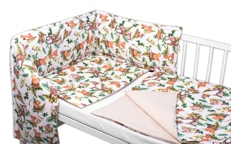 Baby Nellys 3-dílná sada Mantinel s povlečením, Baby Friends, bílé/béžové; 120x90