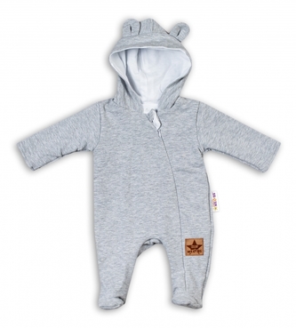 Baby Nellys Kojenecký teplákový overal s kapucí Teddy - šedý, vel. 68