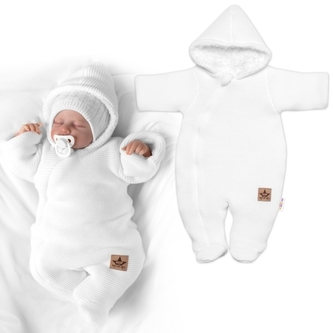 Zimní pletená kombinézka/overálek s kapucí Baby Nellys - bílá, vel. 68; 68 (3-6m)