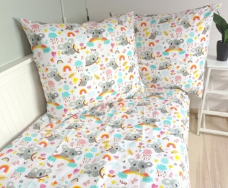 Baby Nellys 2-dílné bavlněné povlečení - Koala a duha, bílá; 140x200/70x80cm