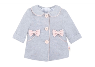 Baby Nellys Dětský bavlněný  kabátek s mašličkami, šedý, vel. 86; 86 (12-18m)