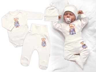 Zavinovací body, polodupačky, čepička, 3D, Baby Nellys, Sweet Teddy Girl, krémové, vel. 68; 68 (3-6m)