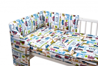 Baby Nellys 3-dílná sada Mantinel s povlečením - Stavební stroje, bílá; 120x90