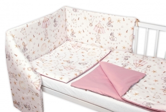 3-dílná sada Mantinel s povlečením Baby Nellys Cirkus, pudrově růžová/bílá, 135x100 cm; 135x100