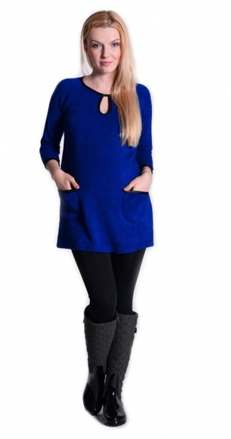 Be MaaMaa Tunika, šaty 3/4 rukáv - sytě tm.modrá; S/M