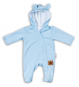 Baby Nellys Kojenecký teplákový overal s kapucí Teddy - sv. modrý, vel. 80