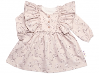 Kojenecké šaty dlouhý rukáv s volánky Sára, bavlna, Mrofi, cappucino