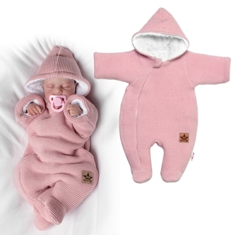 Zimní pletená kombinézka/overálek s kapucí Baby Nellys - pudrově růžová, vel. 62; 62 (2-3m)