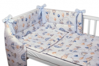 BABY NELLYS 3-dílná sada Mantinel s povlečením, Létající zvířátka, modré; 120x90