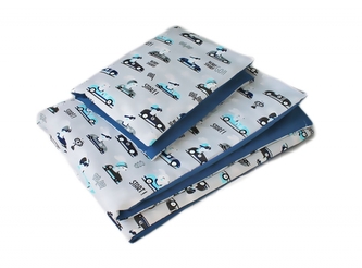 Baby Nellys 2-dílné povlečení 135x100, Závody, bavlněné - modrá, šedá