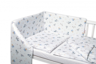 Baby Nellys 3-dílná sada, mantinel s povlečením Hračky - bílá, 135x100 cm; 135x100