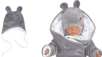 Z&Z Velurová čepice na zavazování s oušky, šedá, vel. 80/86; 80/86 (12-18m)