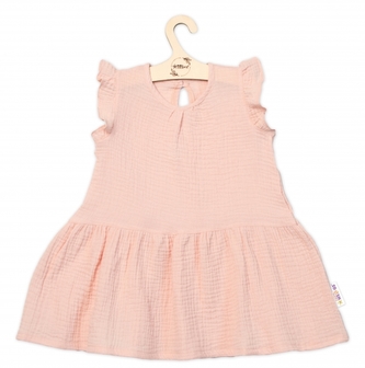 Dětské letní mušelínové šatičky kr. rukáv Baby Nellys, meruňkové; 92 (18-24m)