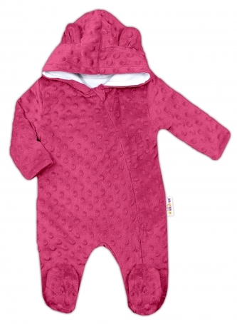 Baby Nellys Kombinézka/overálek MINKY s kapucí a oušky - sytě růžová, vel. 80; 80 (9-12m)