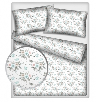 Baby Nellys 2-dílné bavlněné povlečení 140 x 200/70 x 90 - Růžičky, bílé; 140x200/70x90cm