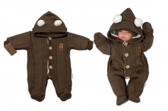 Pletená kombinéza/overal LUX STAR s kožíškem - dvouvrstvá, hnědá; 56 (1-2m)